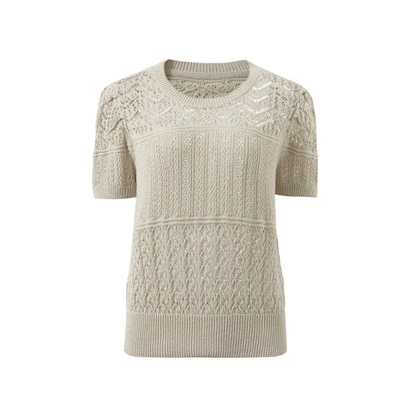 Custom Private Label Women's 100% Cotton Openwork Short Sleeve Sweater Supplier
