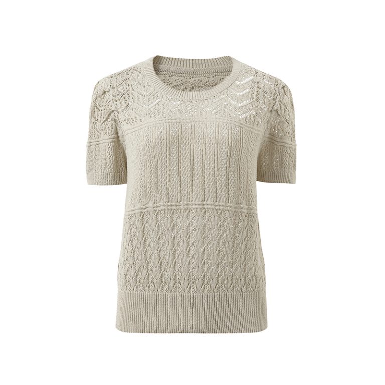 Custom Private Label Women's 100% Cotton Openwork Short Sleeve Sweater Supplier