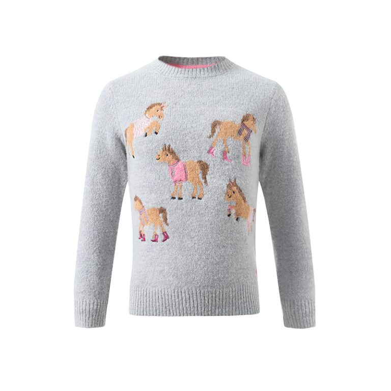 Custom Private Label Girls' Wool Blend Stretch Jacquard Sweater Supplier