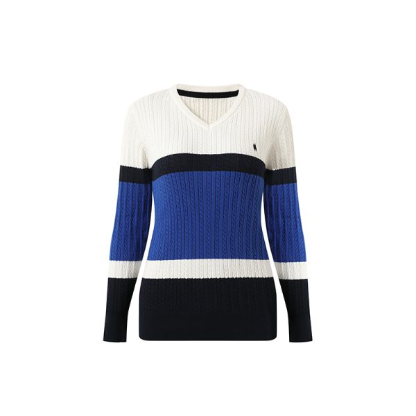 Women's 12GG Cotton Blend Cable Knit V-Neck Sweater | OEM Manufacturer