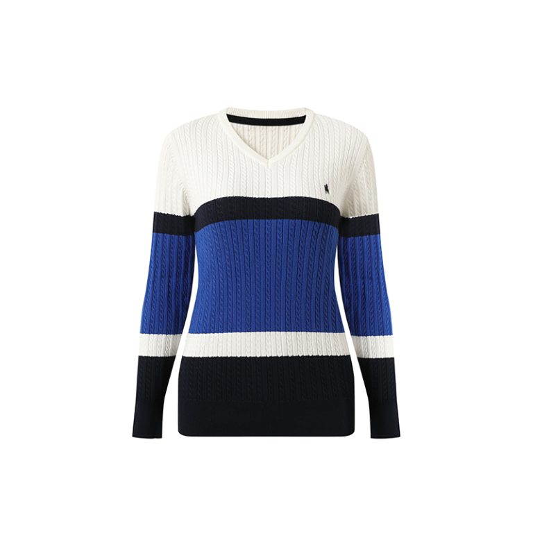 Women's 12GG Cotton Blend Cable Knit V-Neck Sweater | OEM Manufacturer