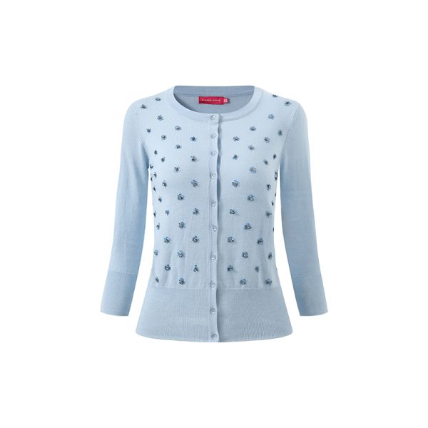 Women's Ultra-Lightweight Faux-Pearl Embellished Fine Knit Sweater|OEM Embellished Sweater Factory