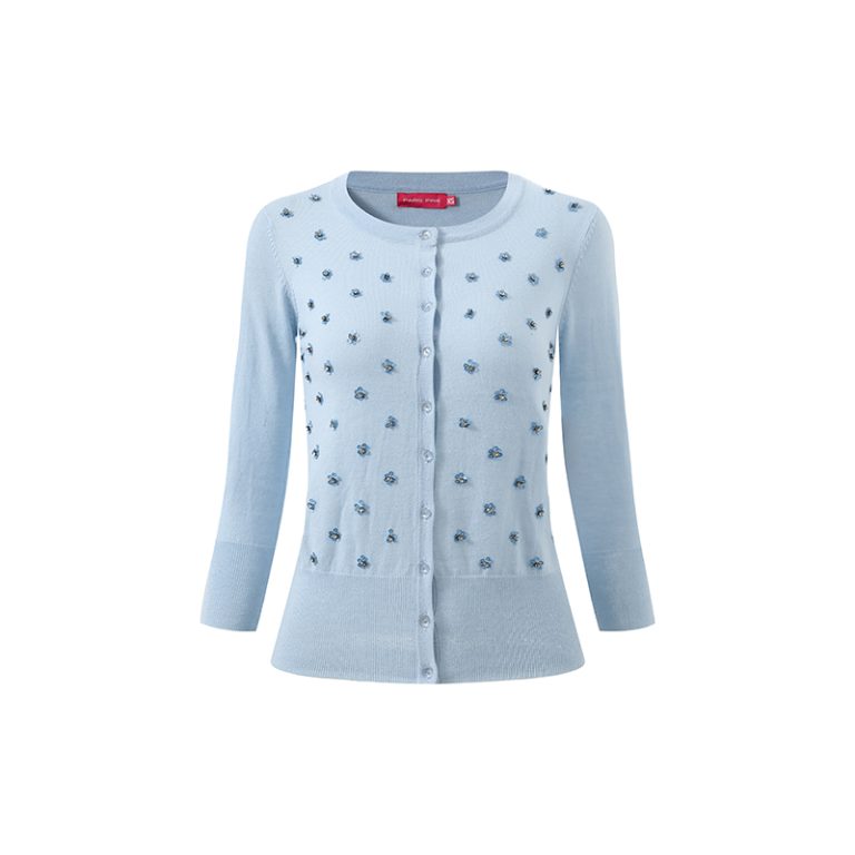 Women's Ultra-Lightweight Faux-Pearl Embellished Fine Knit Sweater|OEM Embellished Sweater Factory
