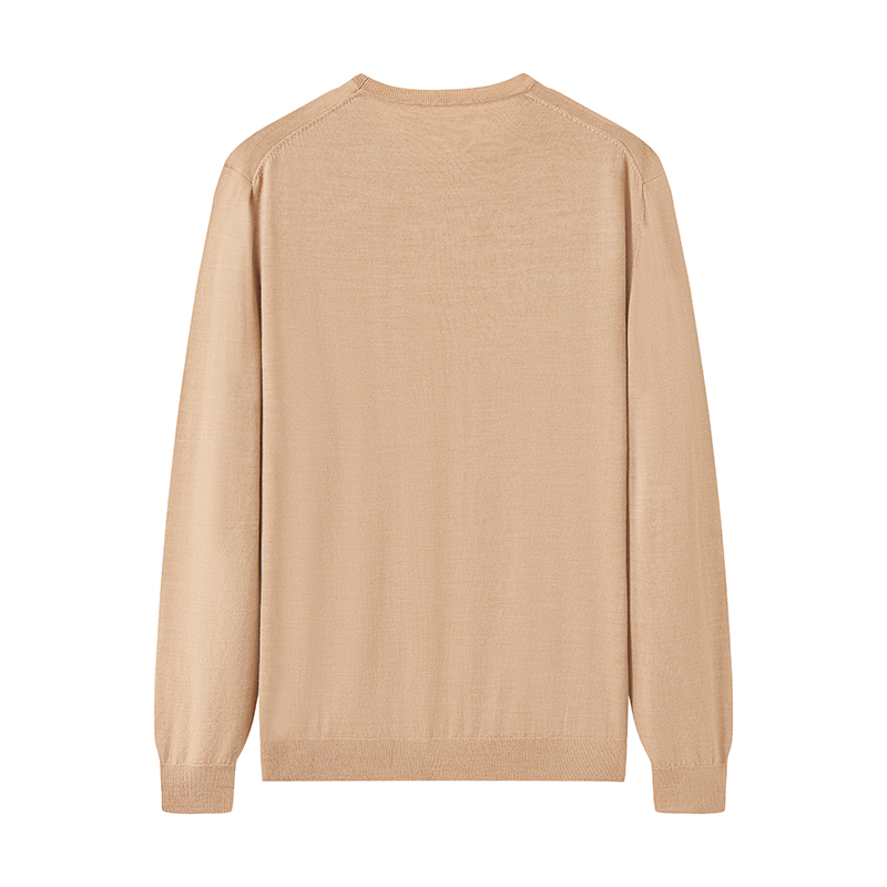 Back view of men's premium fine gauge business crew neck sweater for fashion brands and OEM manufacturing