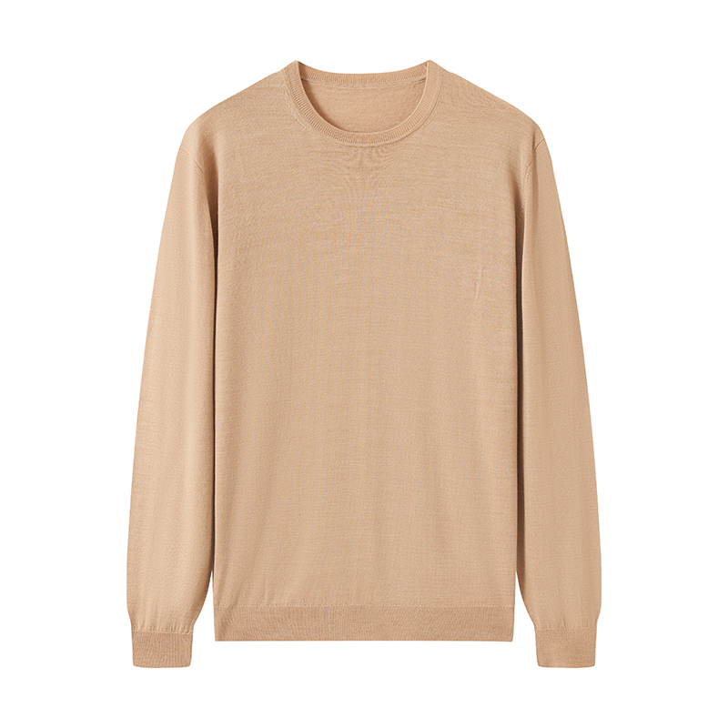 Men's premium fine gauge business crew neck sweater front view for OEM and private label knitwear development
