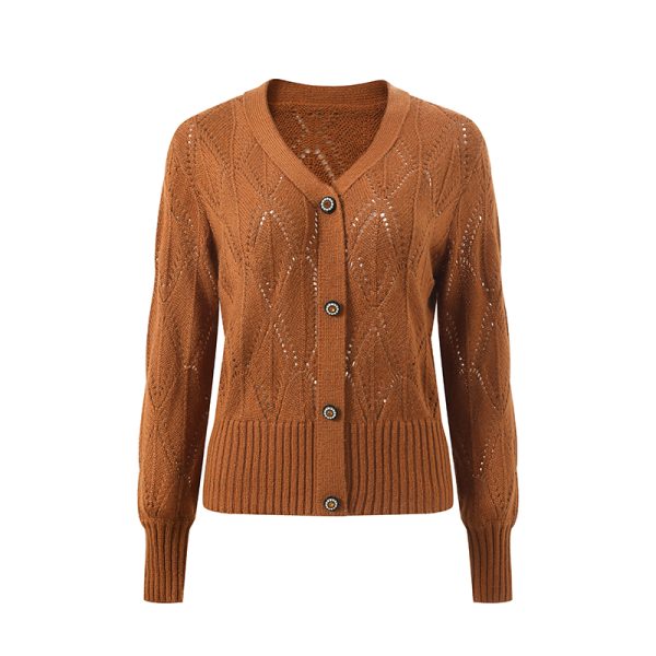 Women's Metallic Wool Blend Cardigan | 7GG Shimmer V-Neck Knitwear OEM