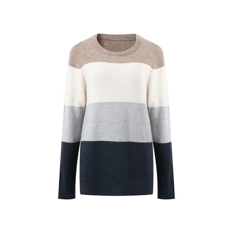 Striped Sweater Manufacturer China | Women's Wool Blend Crewneck Knit