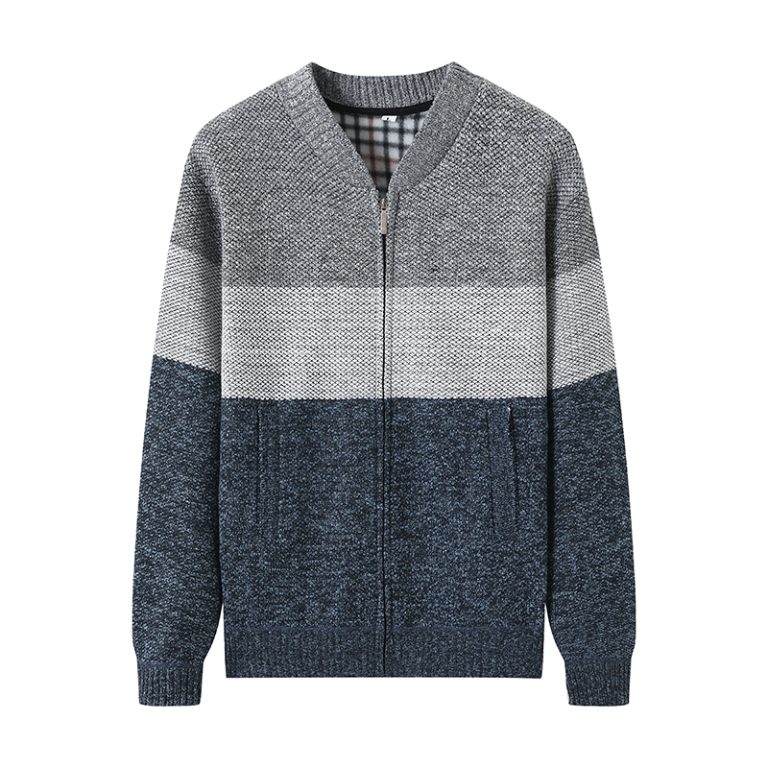 Plaid Fleece-Lined Men's 7GG Stripe Knit Cardigan Supplier