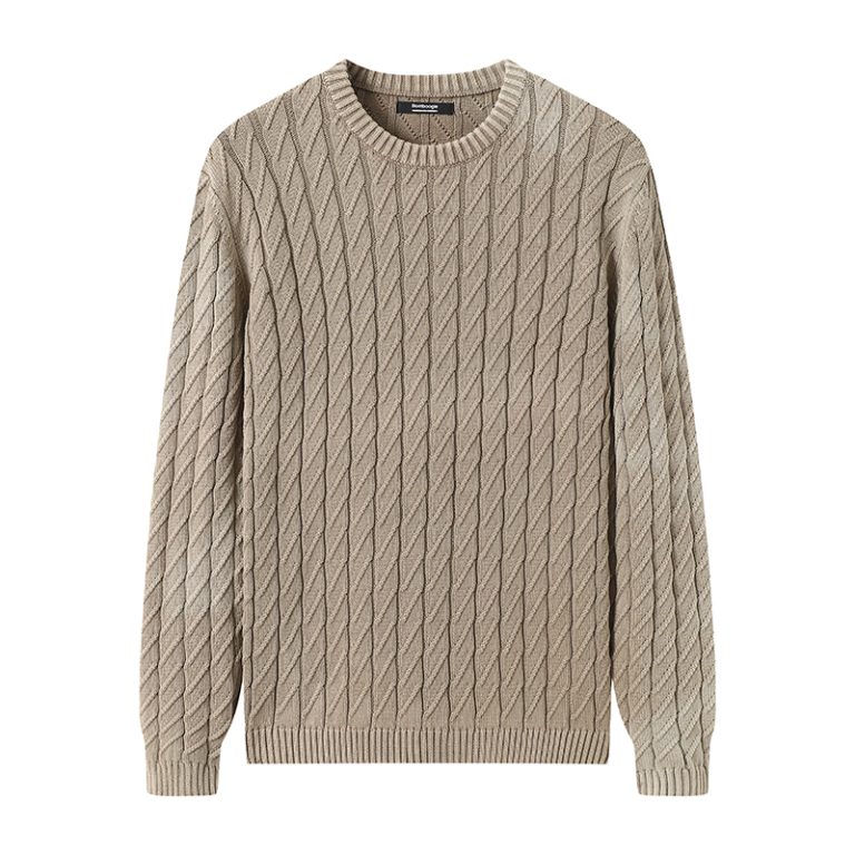 Stone Washed Cable Knit Sweater Manufacturer | 100% Cotton 7GG Knitwear