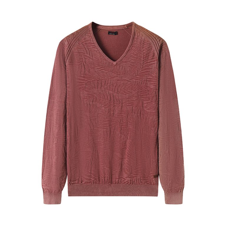 Botanical Jacquard Cotton Sweater Manufacturer | Stone Washed Raglan V-Neck