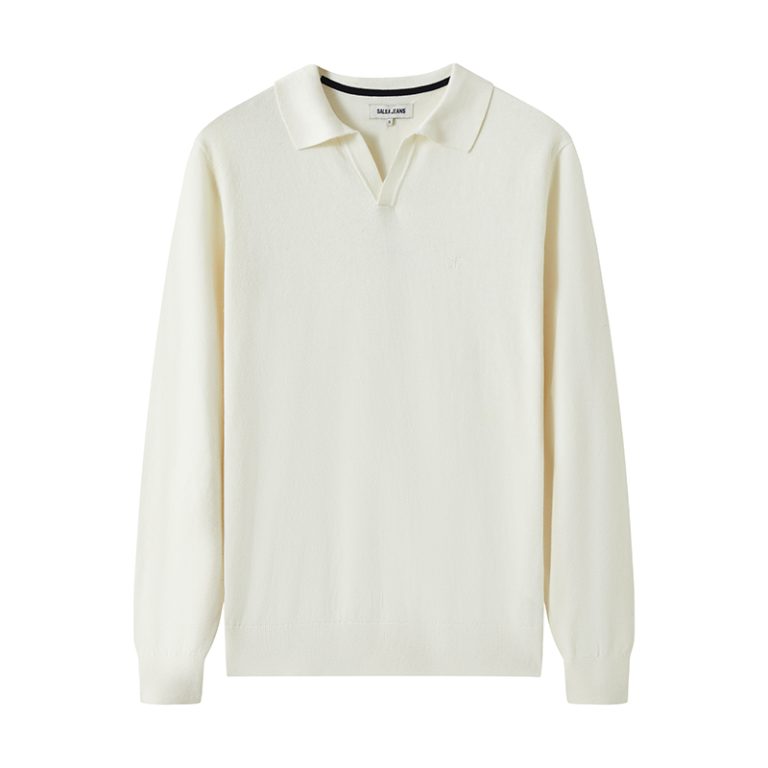 Custom 12GG Cotton Nylon Knit Polo with Johnny Collar | Men's Fine Gauge Sweater Manufacturer