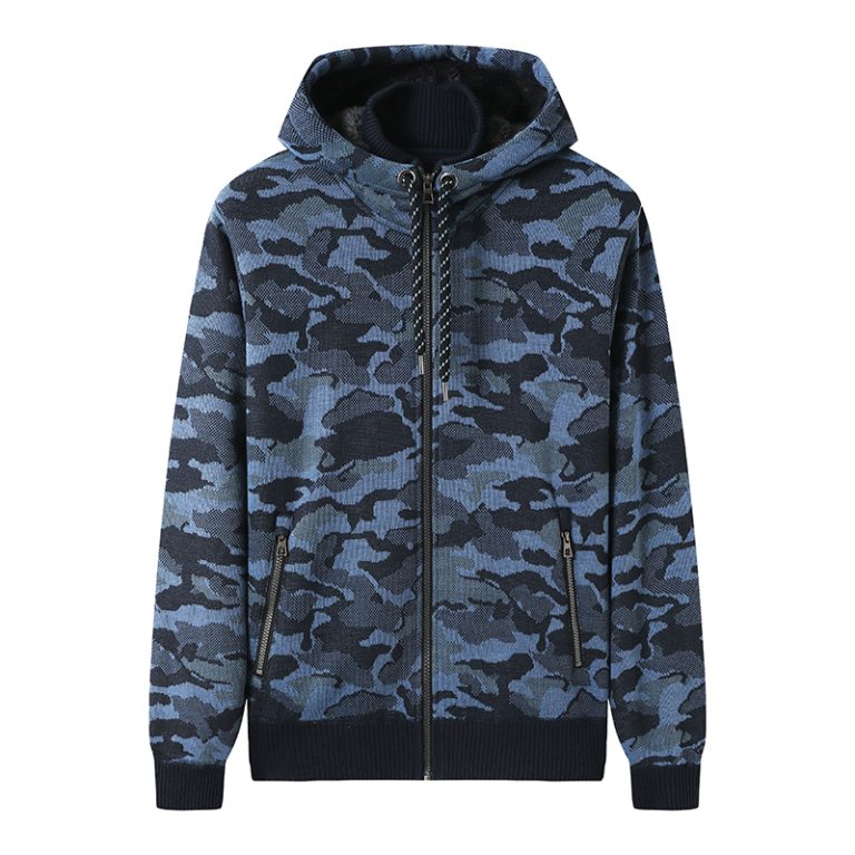Men's 7GG Camo Knit Hooded Jacket with Fleece Lining Supplier