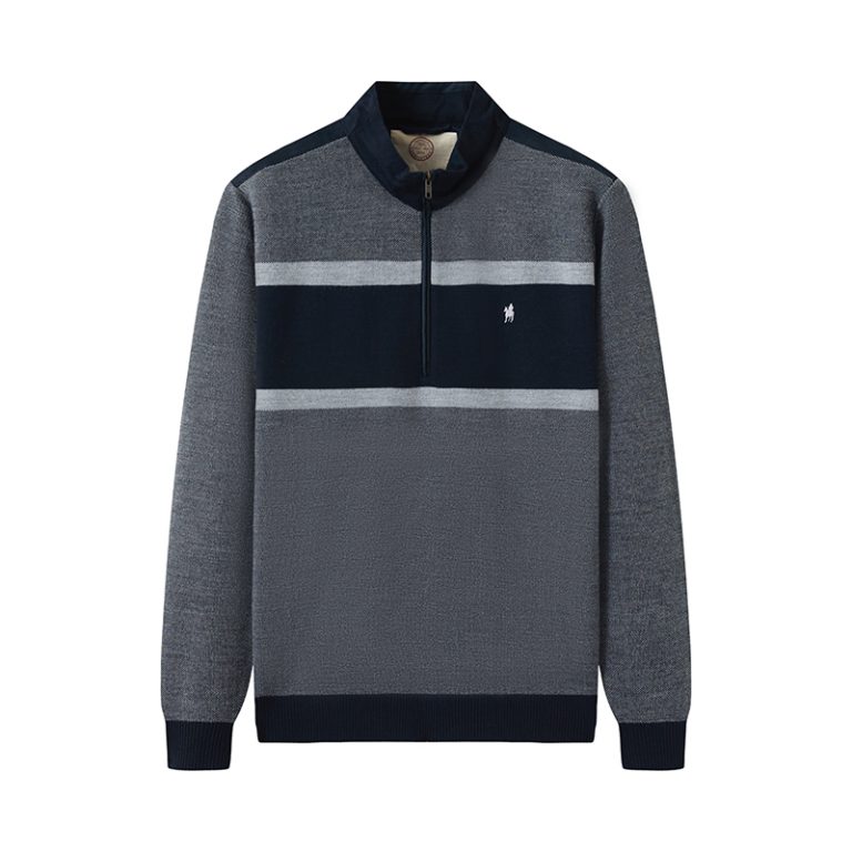 OEM 12GG Merino Wool Blend 1/4 Zip Sweater with Suede Trim & Equestrian Crest manufacturer
