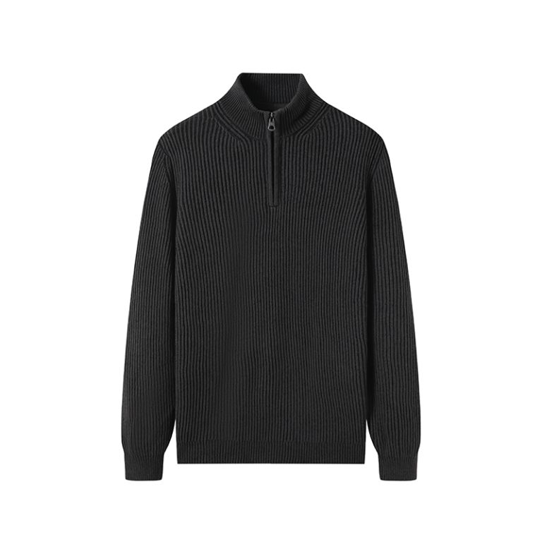Custom Fisherman Rib Cotton Wool 1/4 Zip Stand Collar Sweater Manufacturer China