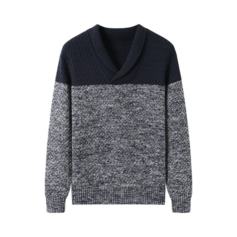 Men's 5GG Marl Color Block V-Neck Sweater with Shawl Collar Supplier