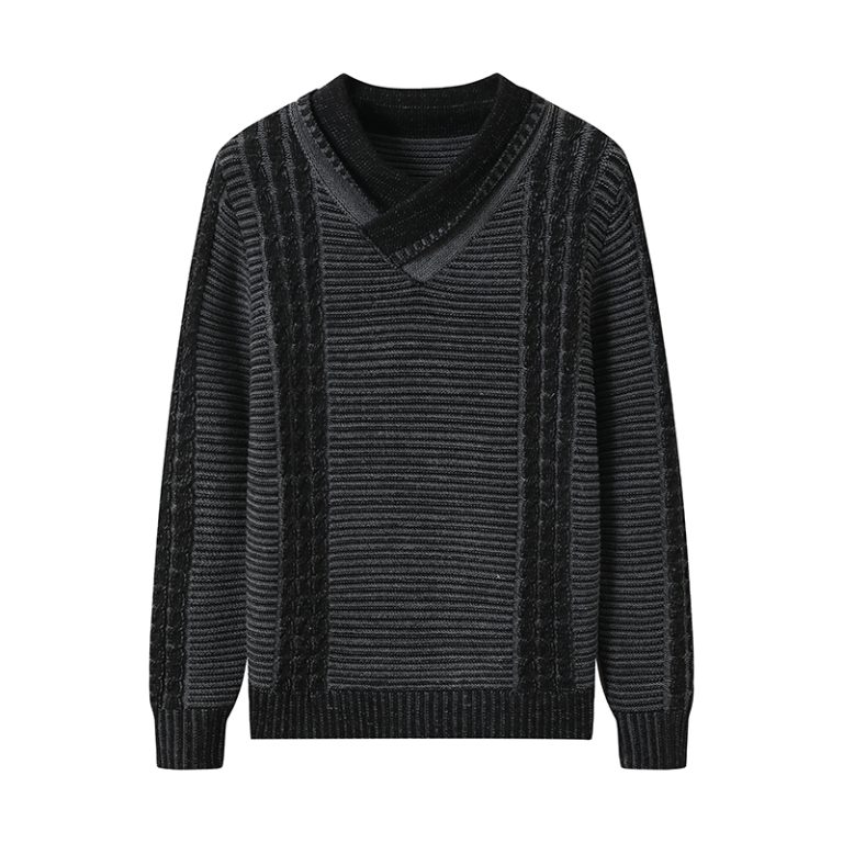 Men's 5GG Cable Knit Sweater with Shawl V-Neck | Marl Textured Knitwear Supplier