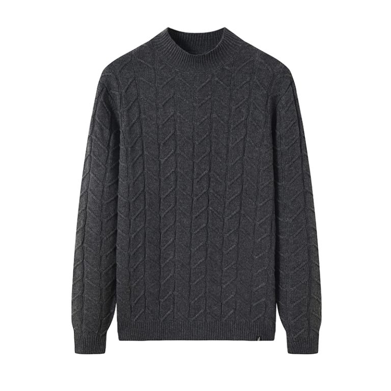 OEM Men's 7GG Herringbone Cable Knit Mock Neck Sweater Supplier