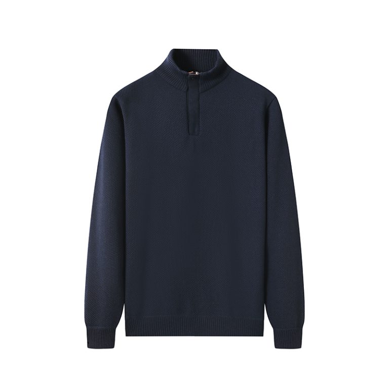Men's Quarter Zip Sweater Manufacturer | 12GG Textured Polyester Knit