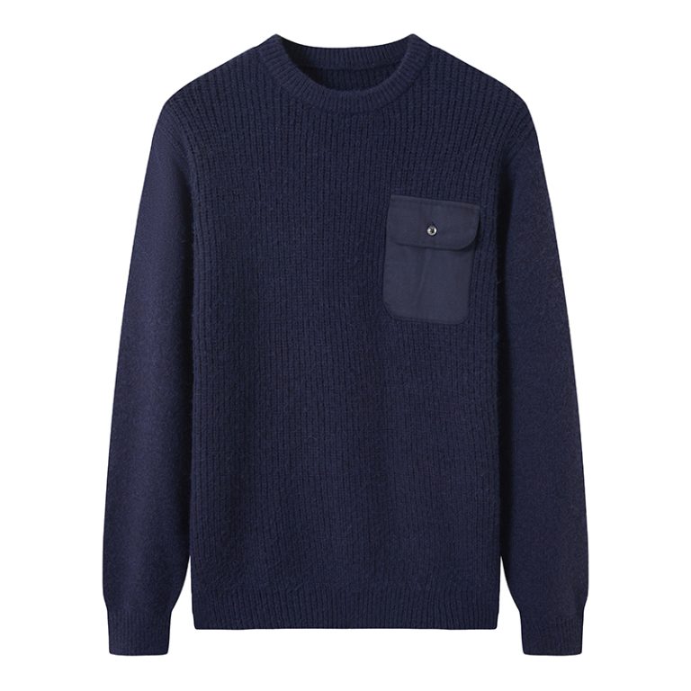 5GG Men's Utility Rib Knit Sweater Manufacturer with Woven Chest Pocket