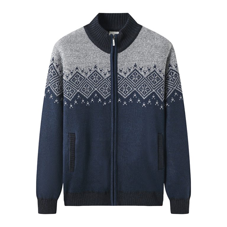 Men's Nordic Jacquard Zip-Up Sweater Jacket | 7GG Polyester Knitwear Supplier