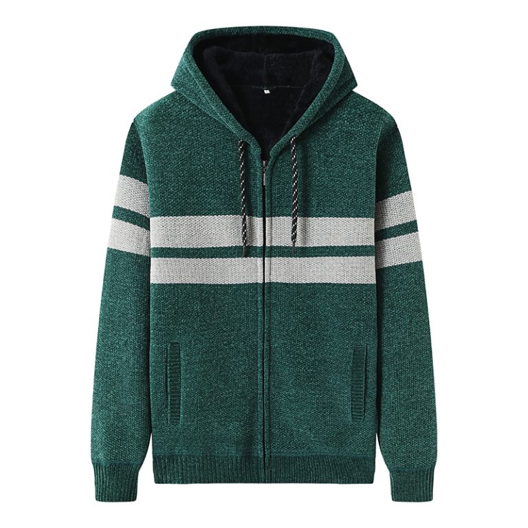 Custom Stripe Fleece-Lined Full-Zip Hooded Sweater Jacket Manufacturer