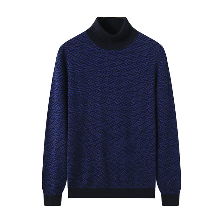 OEM Men's 12GG Geometric Jacquard Turtleneck Sweater in Cotton Blend Factory