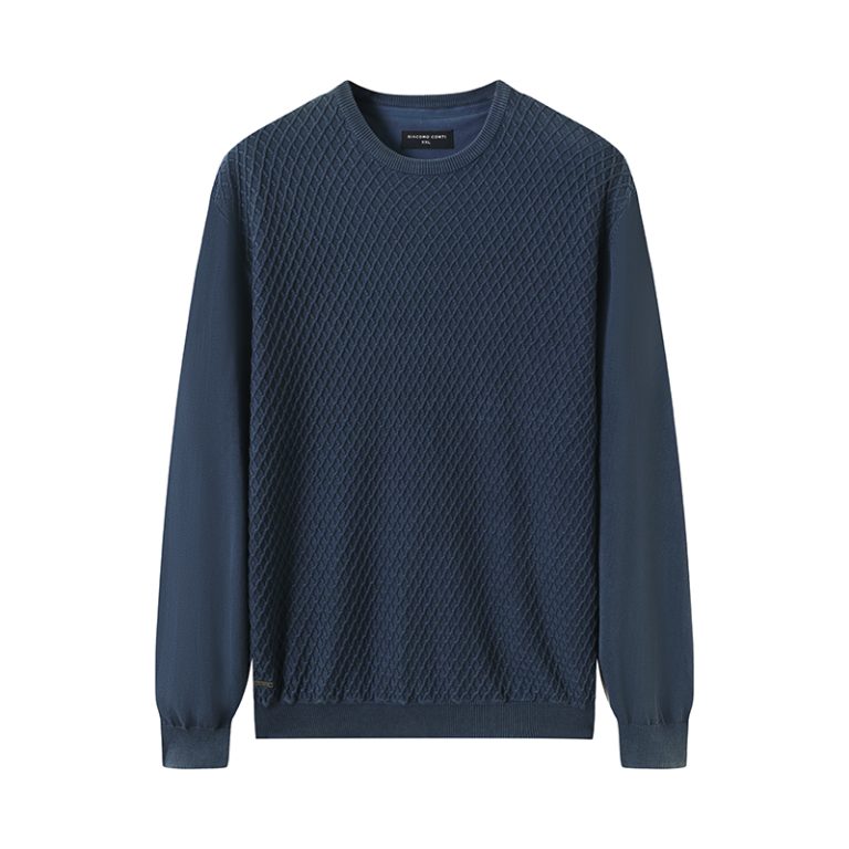 12GG Textured Lattice Mineral-Washed Cotton Crewneck Sweater