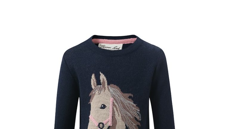 Girls' Wool Blend Jacquard Sweaters for Equestrian Uniforms: 12GG Knit