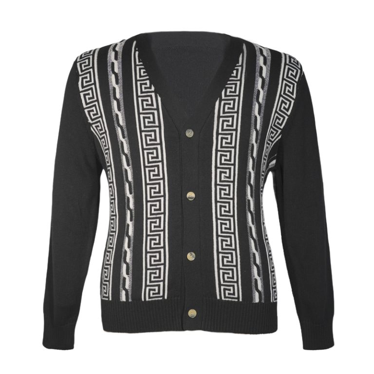 Wholesale Men's Greek Key V-Neck Cardigan Factory