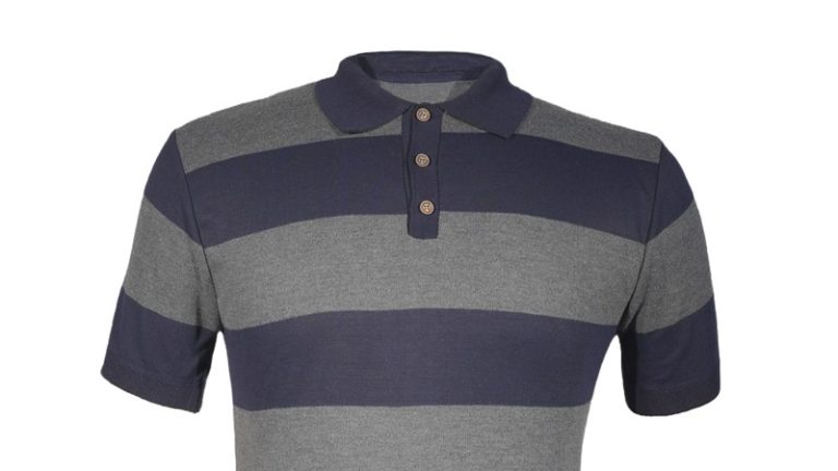 Men's 12GG Striped Knit Polo Shirt for Resort & Corporate Uniform Programs: Gauge, Yarn & OEM Customization